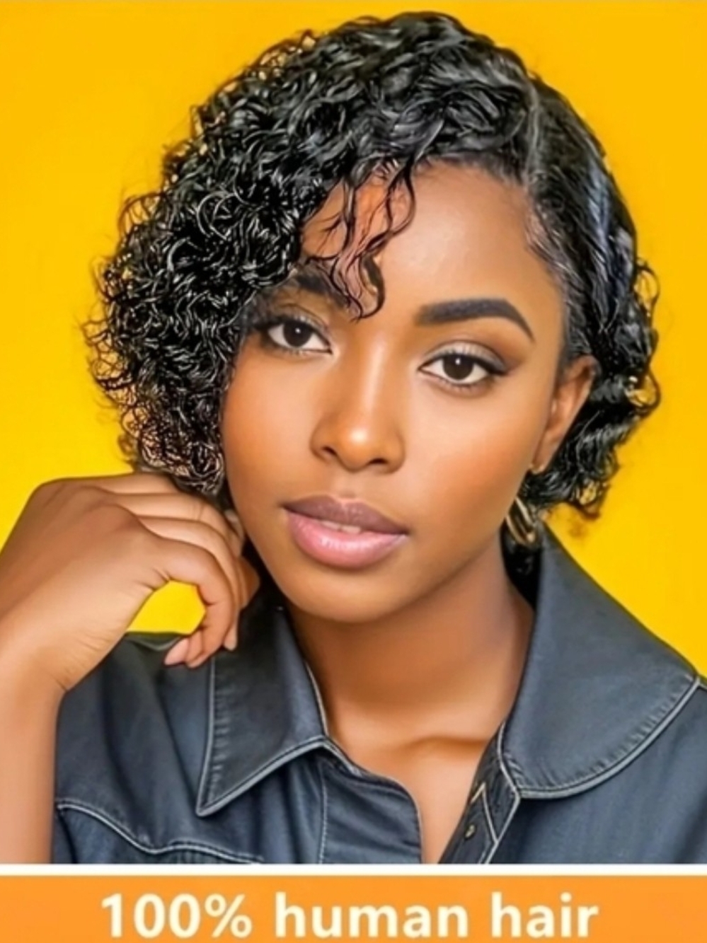 8" Curly 13x4x1 Lace Front Wigs Human Hair  Bob Wig Black